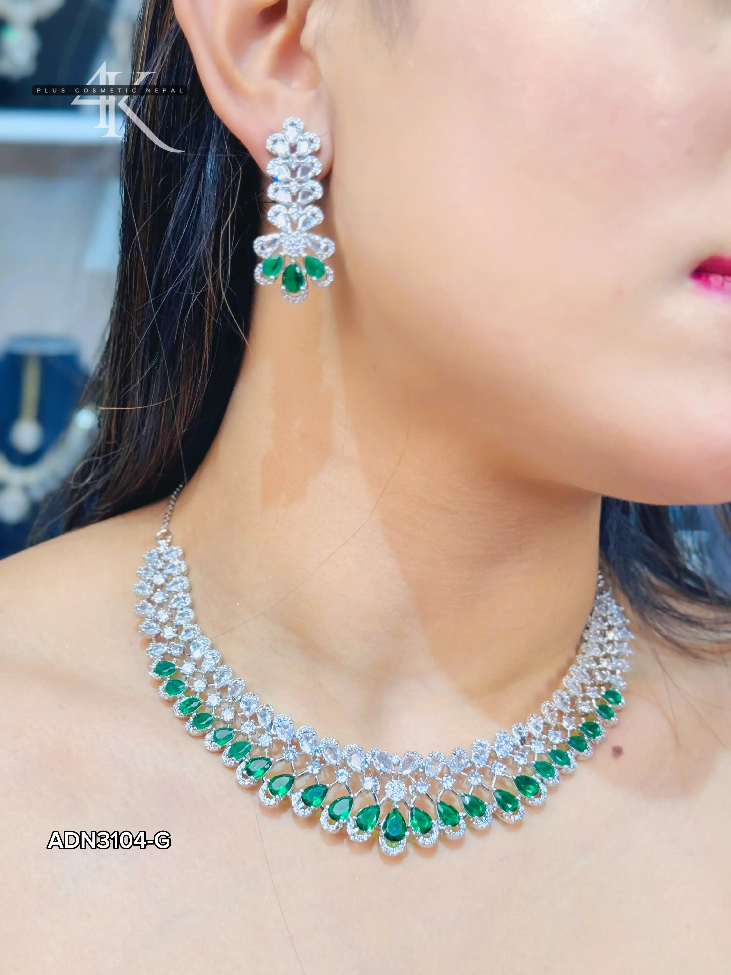 Product image of ADN3104 | Elegant American Diamond Floral Design Jewelry Set (Necklace, Earrings, Maang Tikka)