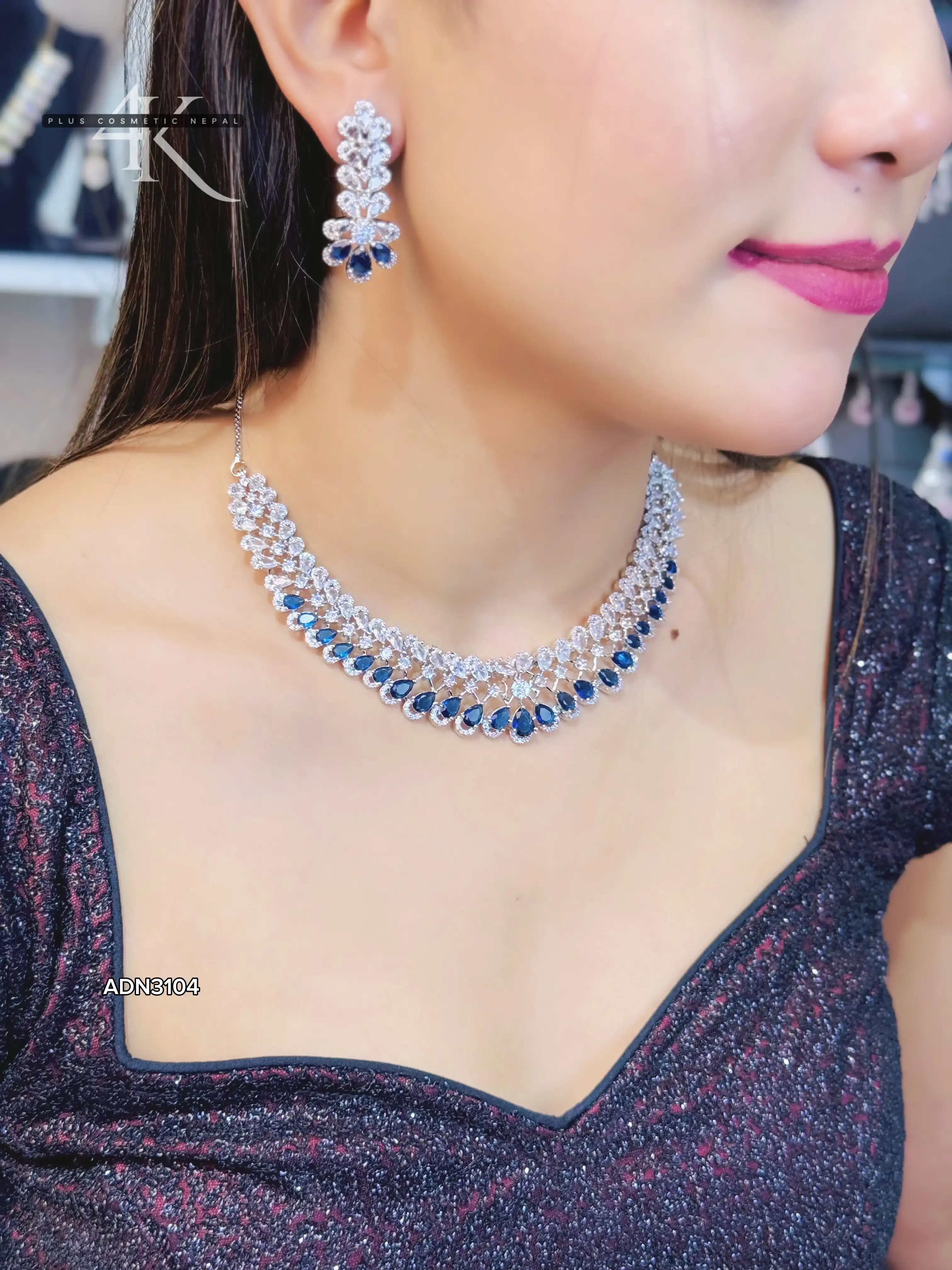 Product image of ADN3104 | Elegant American Diamond Floral Design Jewelry Set (Necklace, Earrings, Maang Tikka)