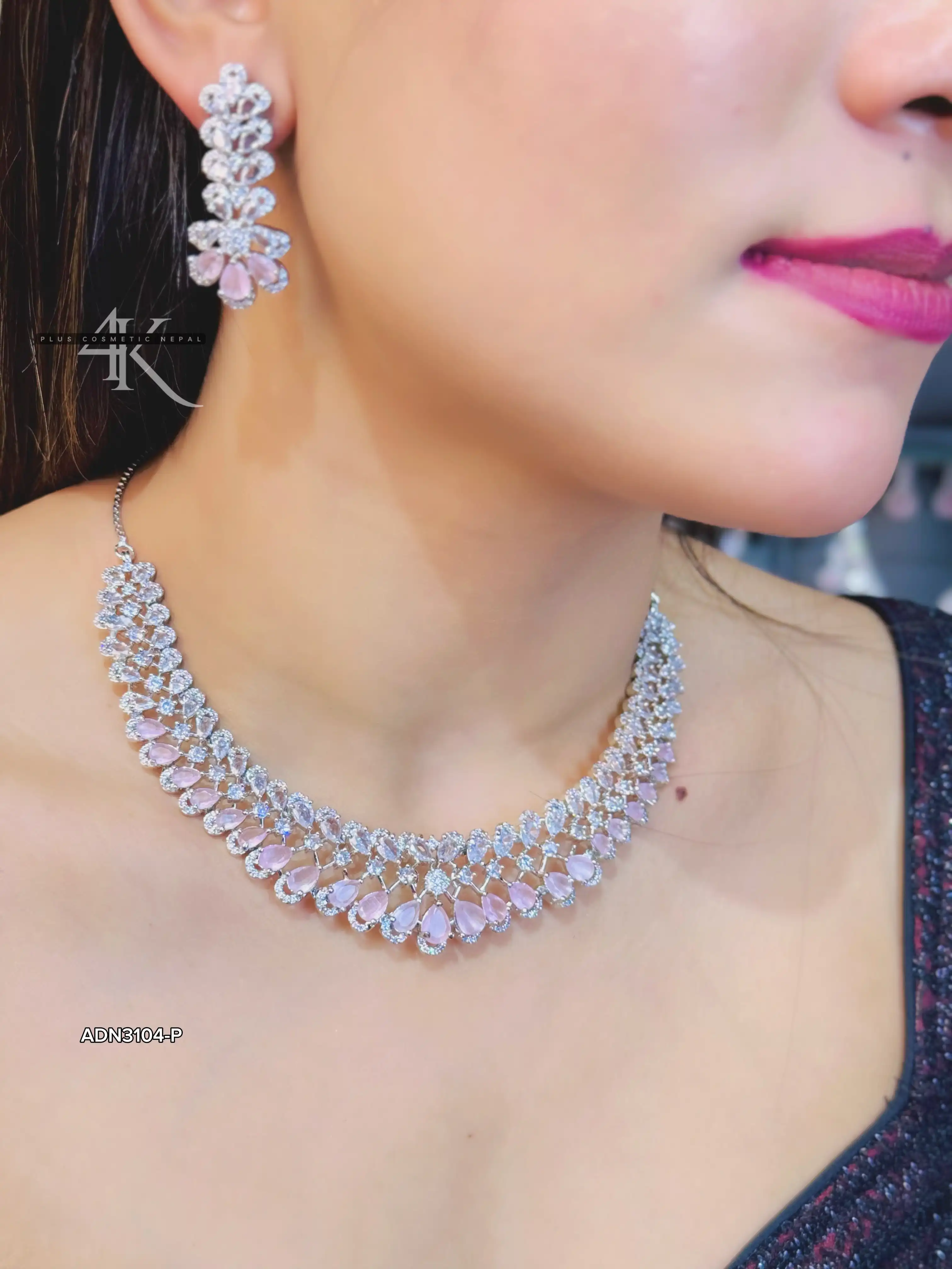 Product image of ADN3104 | Elegant American Diamond Floral Design Jewelry Set (Necklace, Earrings, Maang Tikka)