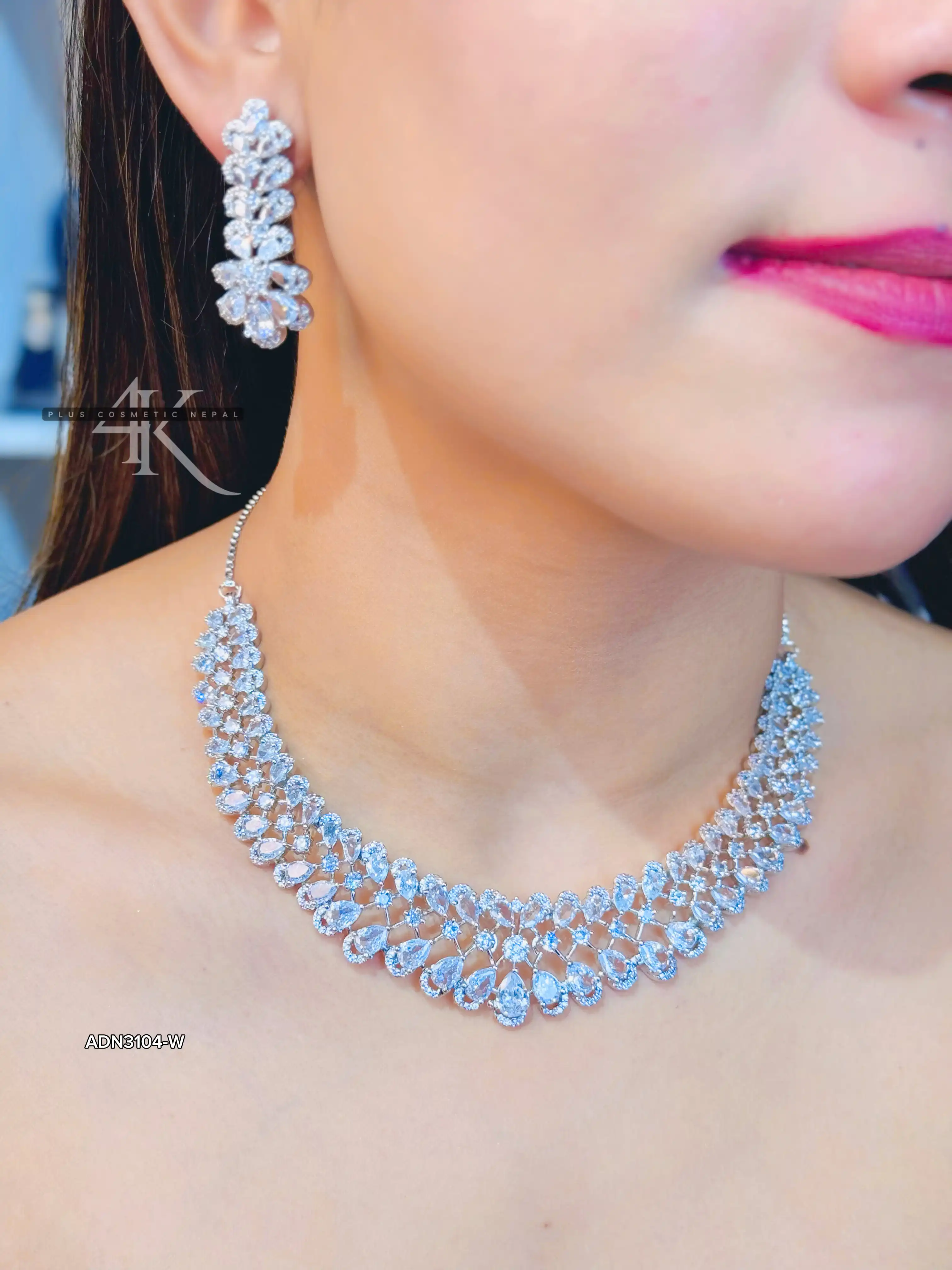 Product image of ADN3104 | Elegant American Diamond Floral Design Jewelry Set (Necklace, Earrings, Maang Tikka)