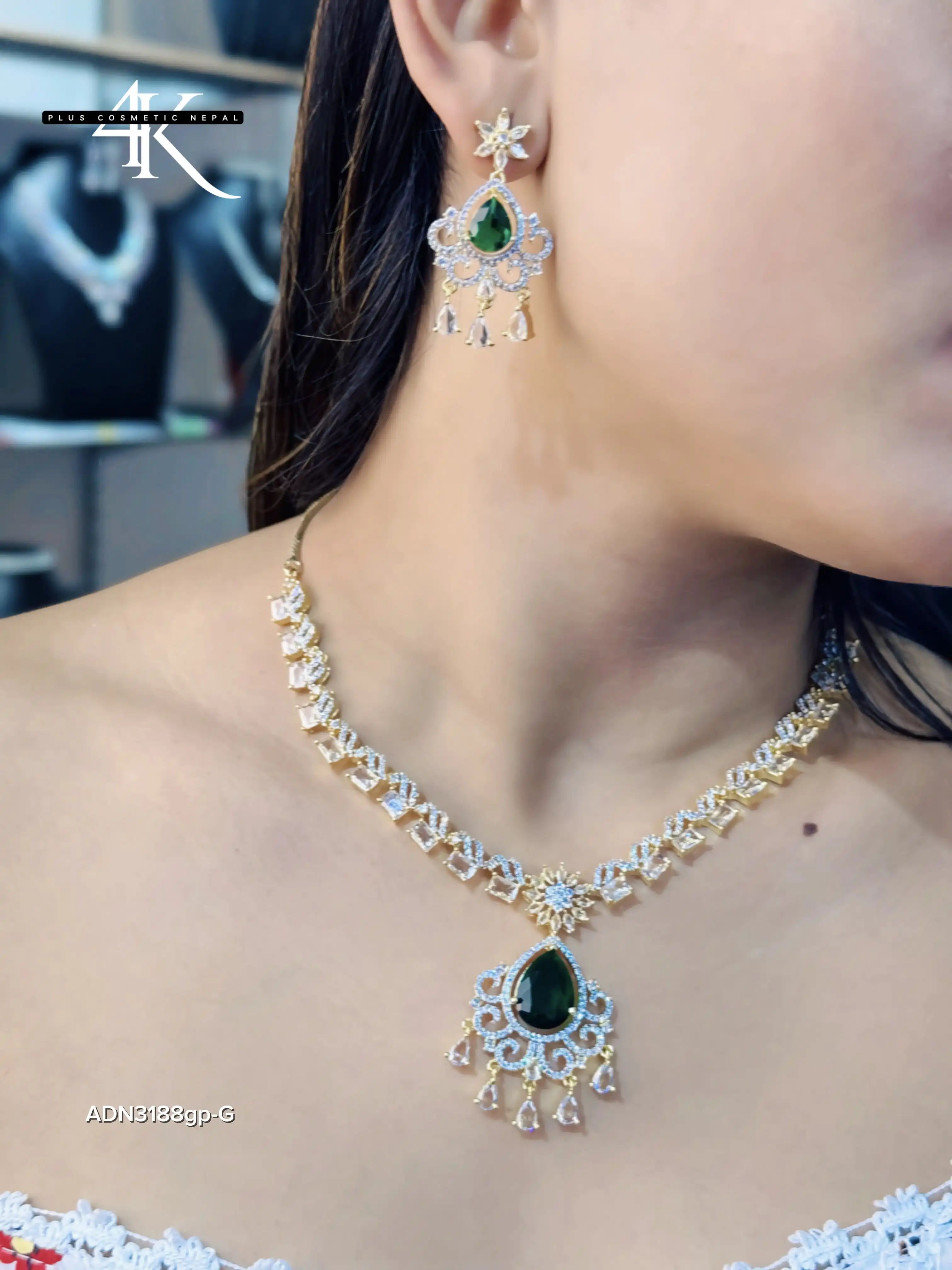 Product image of ADN3188gp| Gold Plated American Diamond Set- 4K Plus