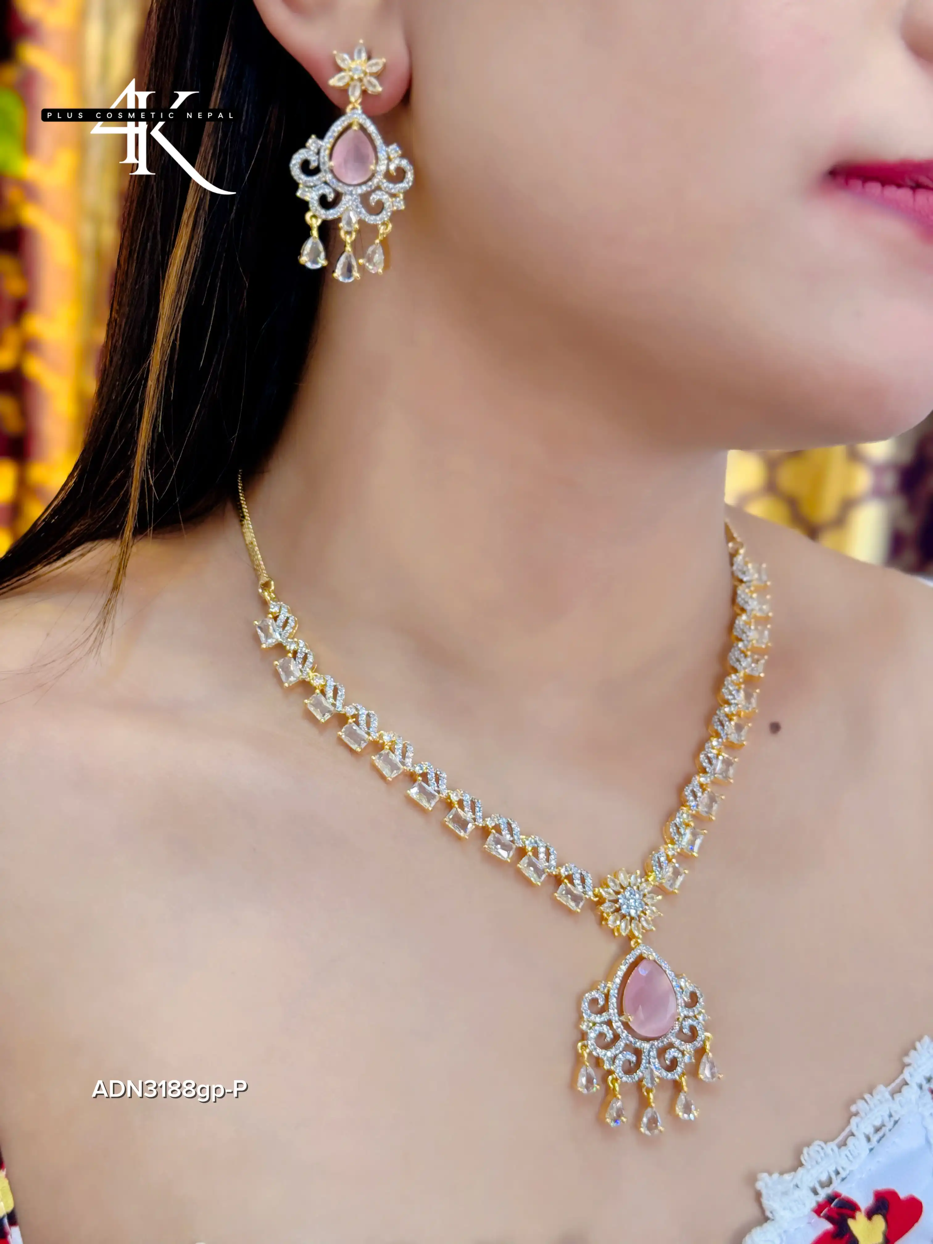 Product image of ADN3188gp| Gold Plated American Diamond Set- 4K Plus