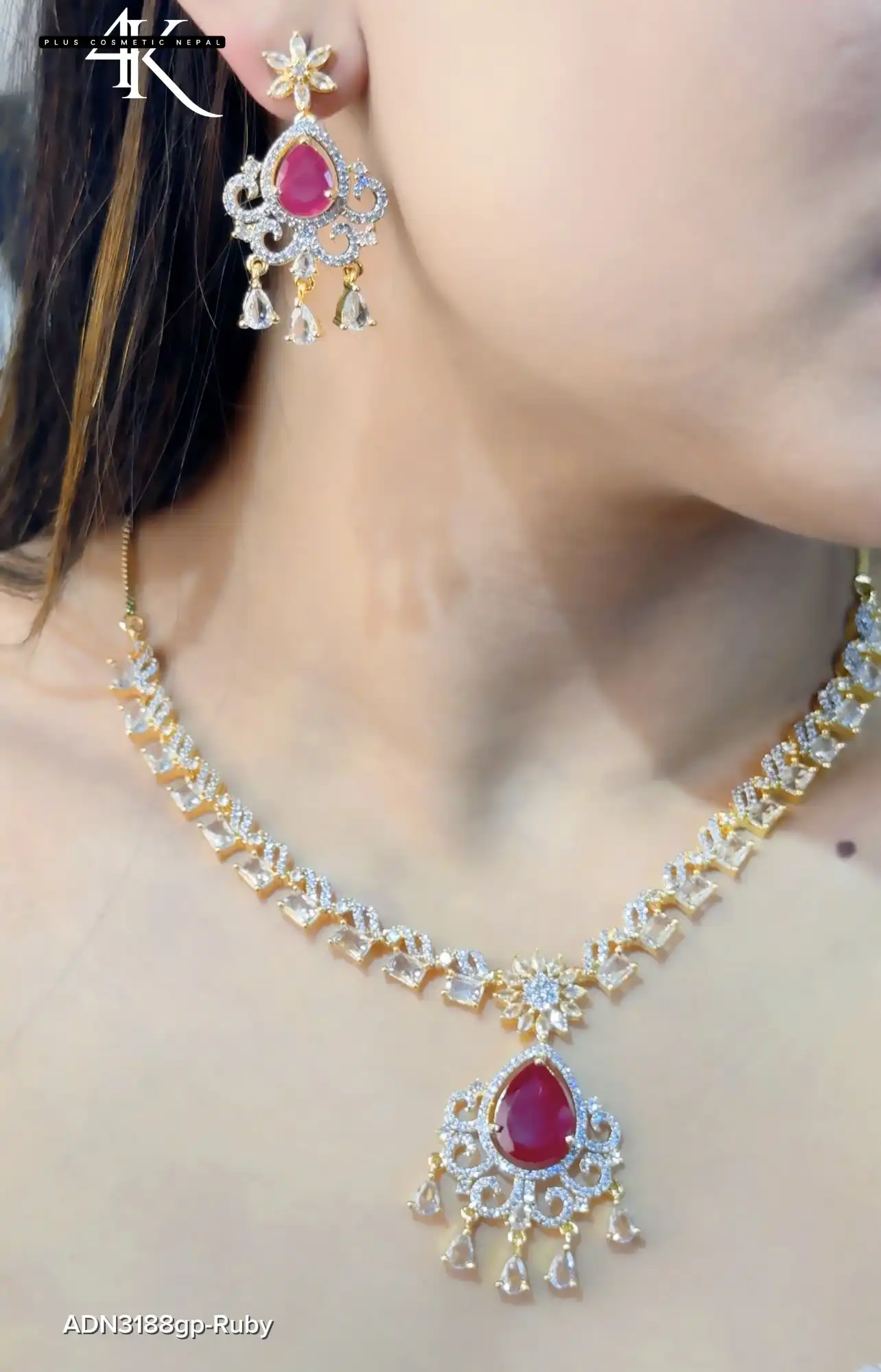Product image of ADN3188gp| Gold Plated American Diamond Set- 4K Plus