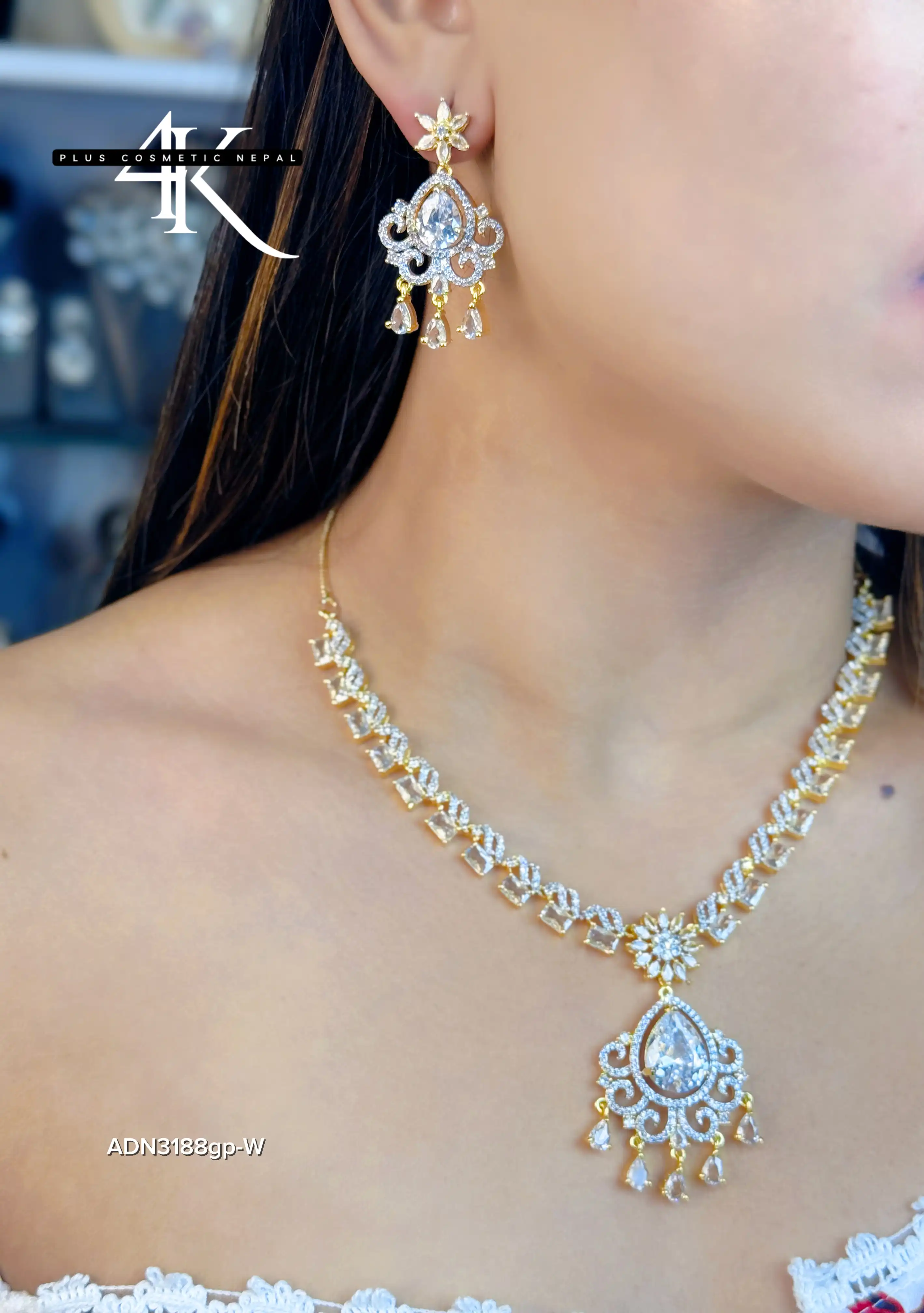 Product image of ADN3188gp| Gold Plated American Diamond Set- 4K Plus