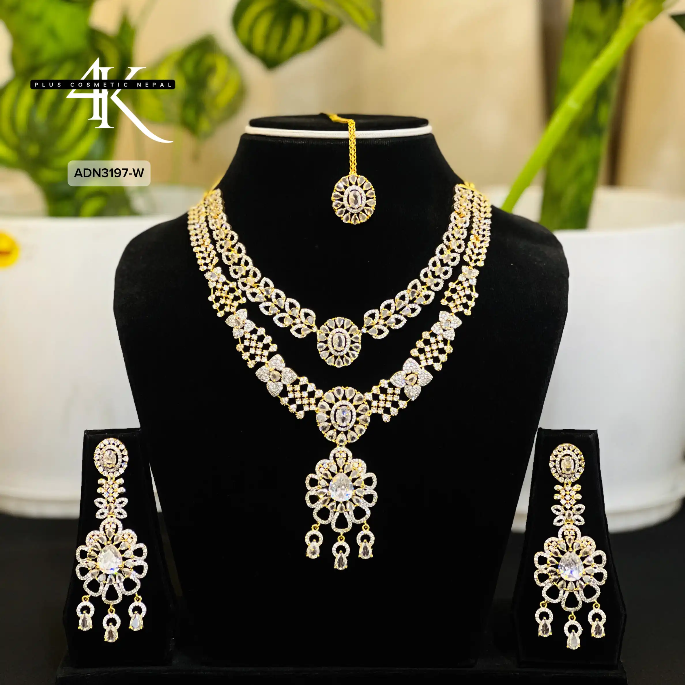 Product image of ADN3197gp|Gold Plated Double Layer American Diamond Set-4k Plus Cosmetics