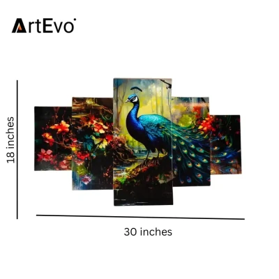 5 Panel Canvas PeakCock HighQua...