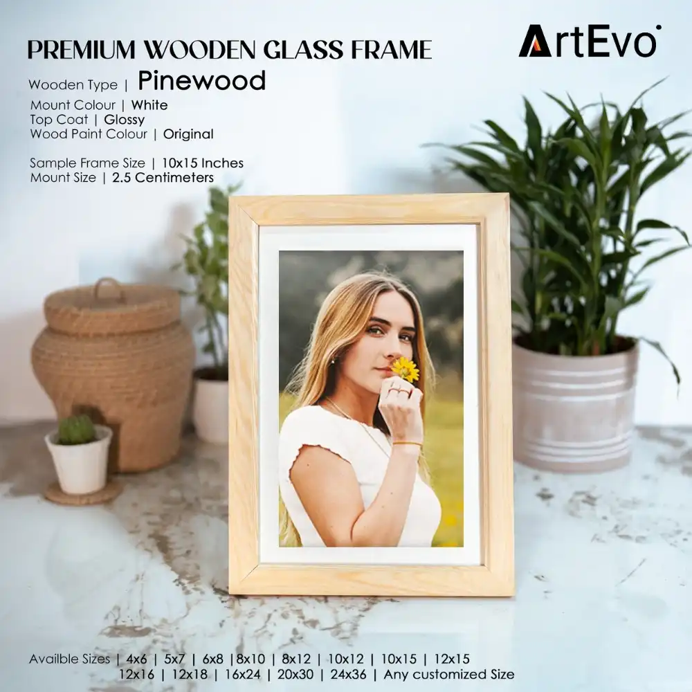 Product image of Premium Wooden Glass Frame | Pinewood | Wall Mount & Stand
