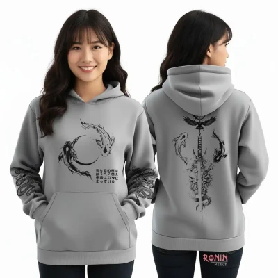YING YANG Koi Fish hoodie Grey