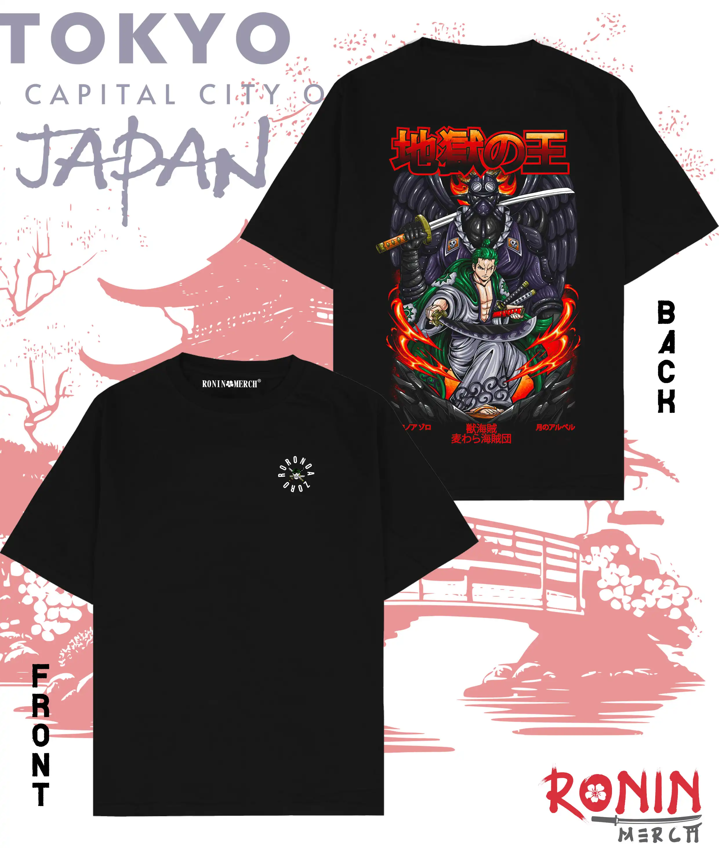 Product image of Zoro Pirate Hunter Black Tshirt with back print