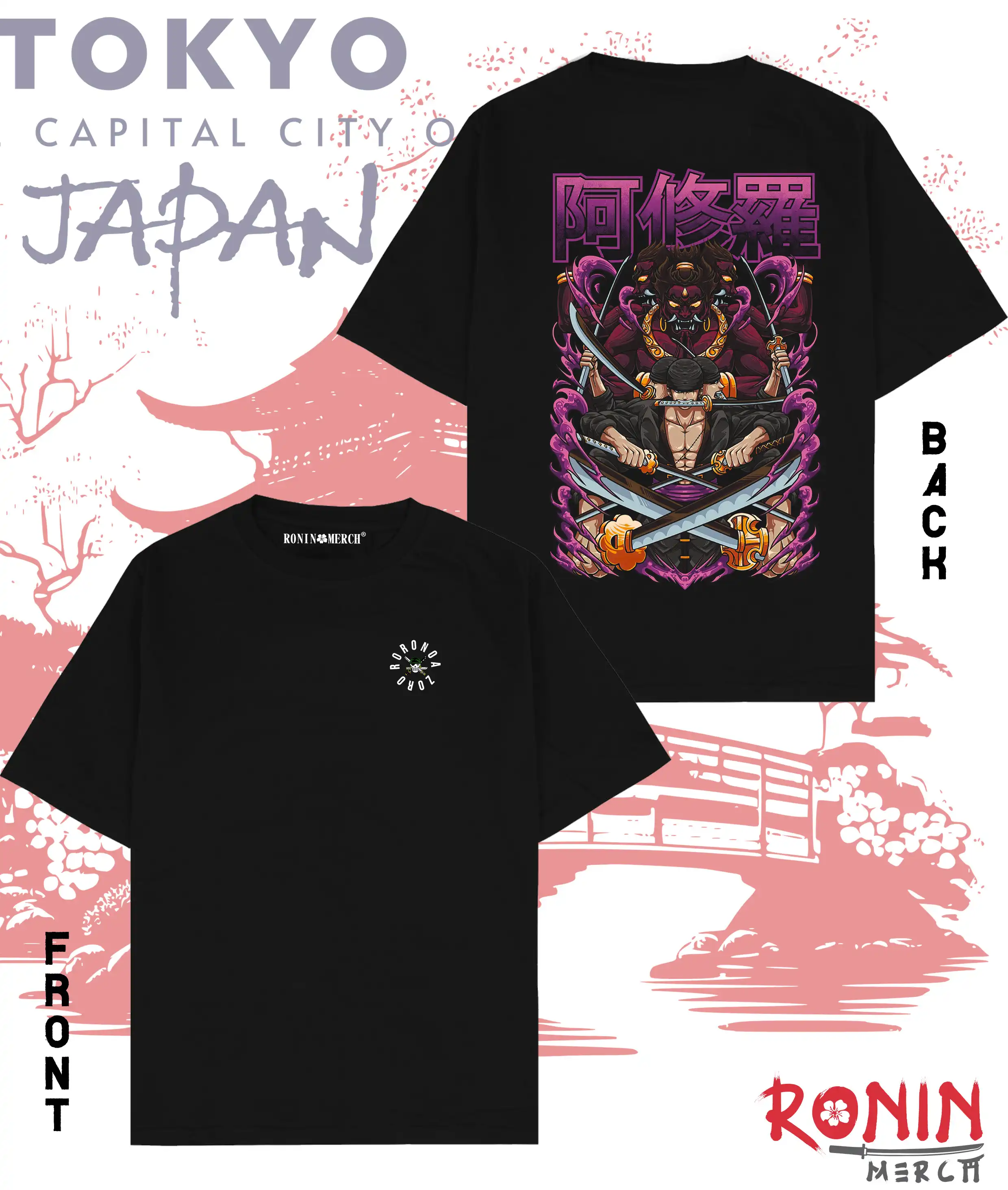 Product image of Zoro Ashura Sec 1 Printed Tshirt Black Cotton