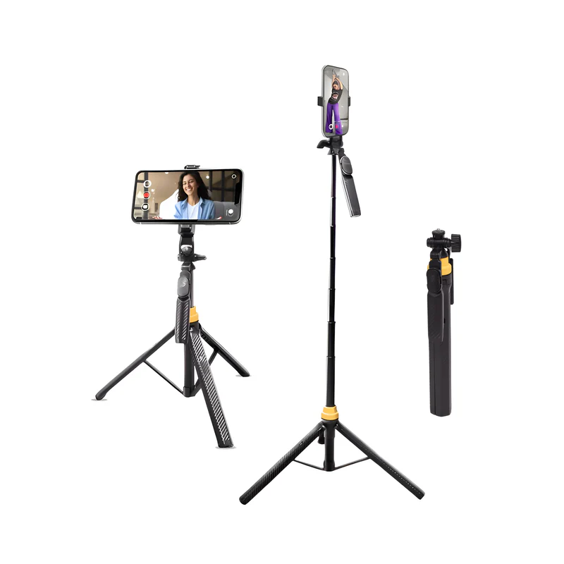Product image of Digitek® DTR-555 SS Foldable Tripod Selfie Stick, 5.57ft, 360° Rotation, 10m Remote, iOS/Android/GoPro