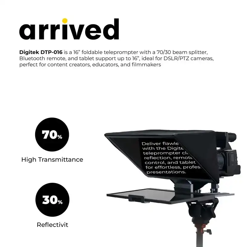 Product image of Digitek® DTP-016 16" Teleprompter, Smartphone/DSLR, Remote & App Control, iOS/Android