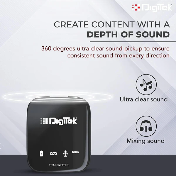 Product image of Digitek® DWM-101 Wireless Mic, ANC Noise Reduction, 360° Sound, 100m Range, 12Hr Battery