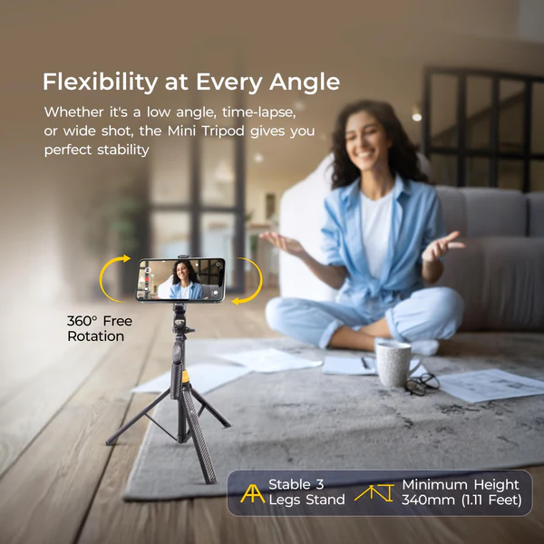 Product image of Digitek® DTR-555 SS Foldable Tripod Selfie Stick, 5.57ft, 360° Rotation, 10m Remote, iOS/Android/GoPro