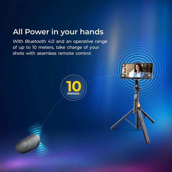 Product image of Digitek® DTR-555 SS Foldable Tripod Selfie Stick, 5.57ft, 360° Rotation, 10m Remote, iOS/Android/GoPro