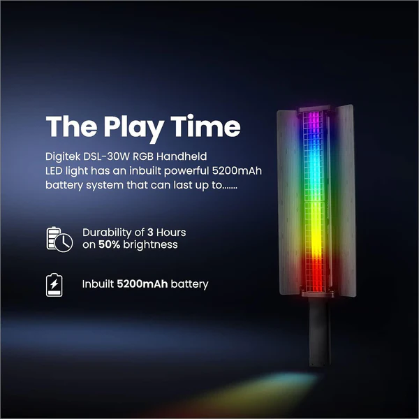 Product image of Digitek DSL-30W RGB Handheld LED Wand | Grid, Diffuser & Barn Door | 5200mAh Battery