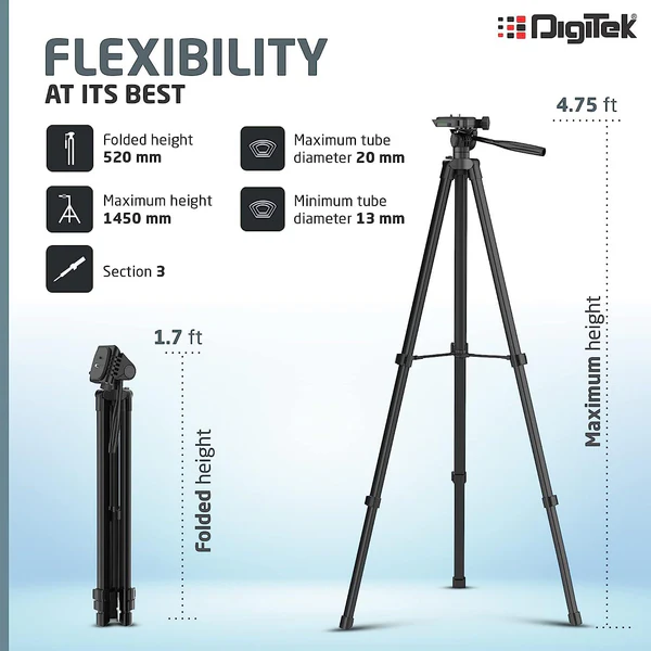 Product image of Digitek® DTR-480 LW 57" Portable Tripod, 360° Ball Head, 2kg Load, Aluminum, Carry Bag