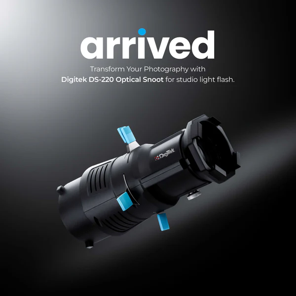 Product image of Digitek DS-220 Bowens Mount Optical Snoot Kit | 20 Gobos & 4 Color Gels | Metal Construction