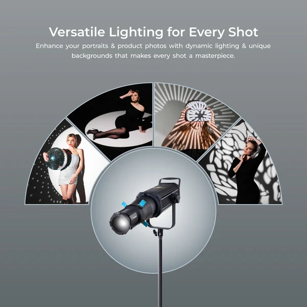 Product image of Digitek DS-220 Bowens Mount Optical Snoot Kit | 20 Gobos & 4 Color Gels | Metal Construction