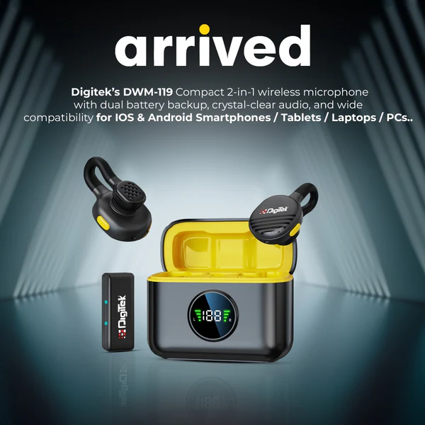 Product image of Digitek® DWM-119 2-in-1 Wireless Mic, AI Noise Cancel, 30m Range, 6Hr Battery, iOS/Android