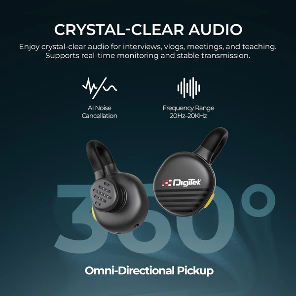 Product image of Digitek® DWM-119 2-in-1 Wireless Mic, AI Noise Cancel, 30m Range, 6Hr Battery, iOS/Android