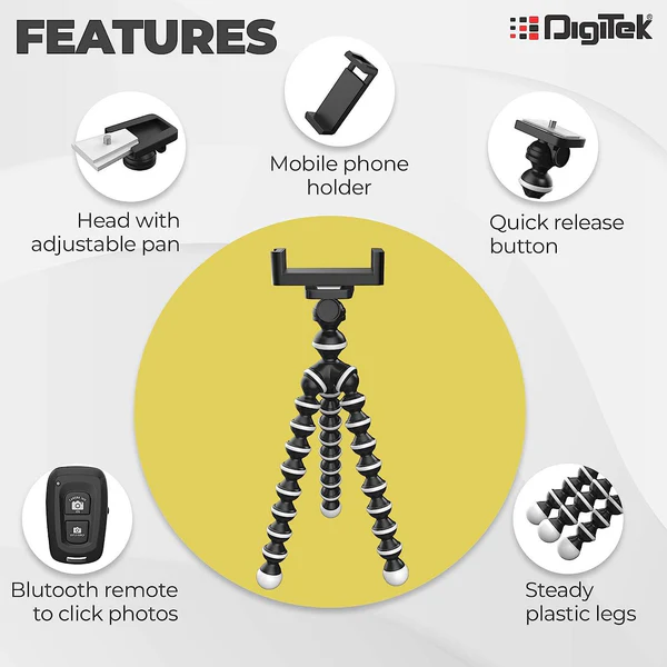 Product image of Digitek® DTR-260 GT Mini Gorilla Tripod, 33cm, Flexible, Phone/Camera, 1kg Load, Remote