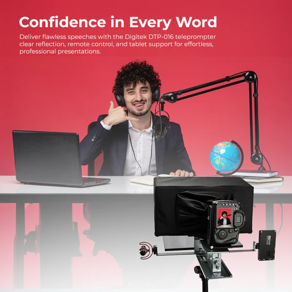 Product image of Digitek® DTP-016 16" Teleprompter, Smartphone/DSLR, Remote & App Control, iOS/Android