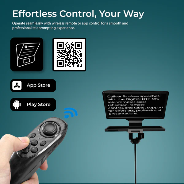 Product image of Digitek® DTP-016 16" Teleprompter, Smartphone/DSLR, Remote & App Control, iOS/Android