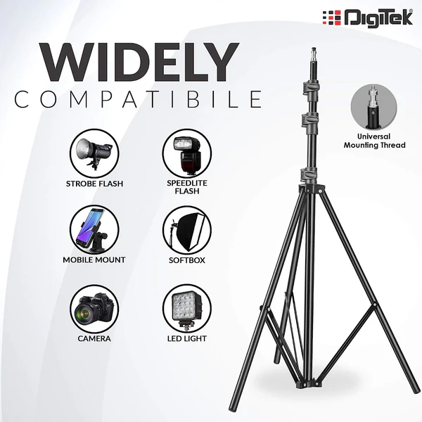 Product image of Digitek (DLS-9FT) Lightweight & Portable Aluminum Alloy Light Stand for Ring Light, Reflector, Flash Units, Diffuser, Portrait, Softbox, Studio Lighting & More Ideal for Outdoor & Indoor Shoots