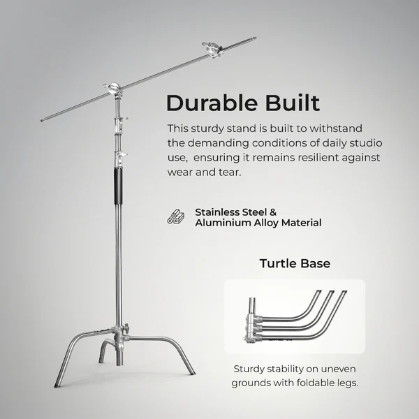 Product image of Digitek® Heavy Duty C-Stand, 10ft Adjustable, 3.5ft Arm, Grip Head, Studio Equipment