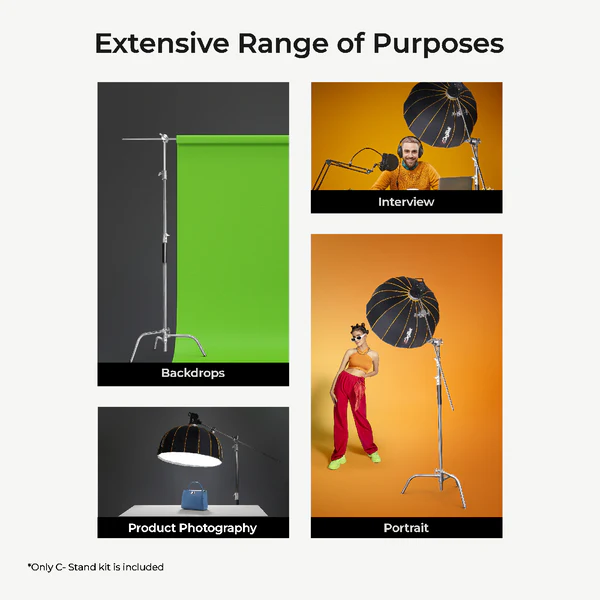 Product image of Digitek® Heavy Duty C-Stand, 10ft Adjustable, 3.5ft Arm, Grip Head, Studio Equipment