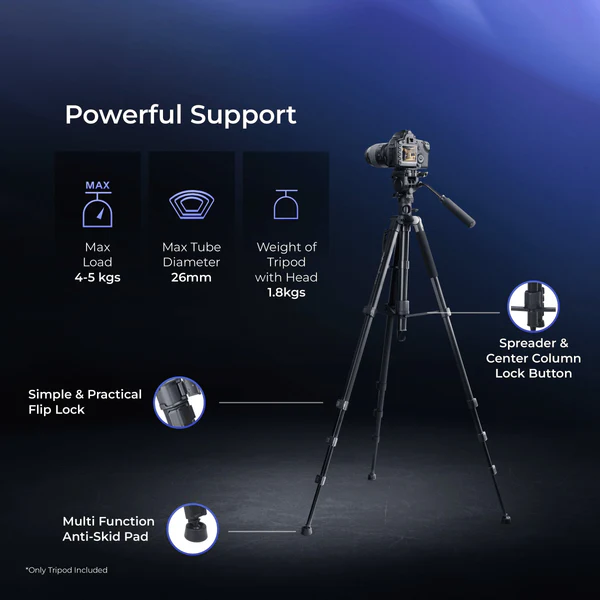 Product image of Digitek® DPTR-895VD Tripod/Monopod, 6.39ft, 5kg Load, Multipurpose Head, DSLR/DV/Binocular