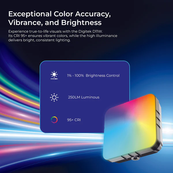 Product image of Digitek LED-D11W RGB Mini LED Video Light | 11W | 2000mAh | 2500–9900K | 21 FX Modes