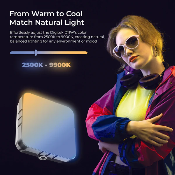 Product image of Digitek LED-D11W RGB Mini LED Video Light | 11W | 2000mAh | 2500–9900K | 21 FX Modes