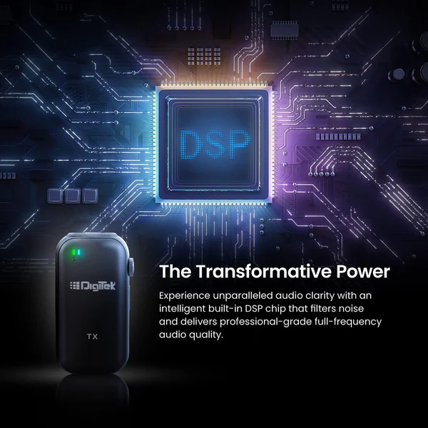 Product image of Digitek® DWM-102 Wireless Mic, ANC Noise Reduction, 30m Range, 10–12Hr Battery, iOS/Android/DSLR