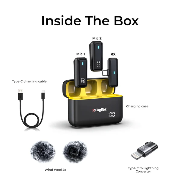 Product image of Digitek® DWM-105 2-in-1 Wireless Mic, ANC Mode, 50m Range, 6Hr Battery, Plug & Play