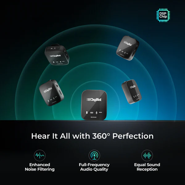 Product image of Digitek® DWM-111 4-Ch Wireless Mic System, 360° Voice, 50m Range, Noise Reduction, Plug & Play