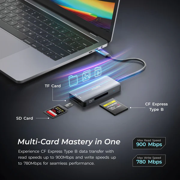 Product image of Digitek DCR-104 CFB 2-in-2 CF Express Type B & SDXC USB 3.2/3.0 Card Reader | Multi-OS Support