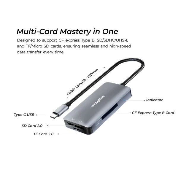 Product image of Digitek DCR-104 CFB 2-in-2 CF Express Type B & SDXC USB 3.2/3.0 Card Reader | Multi-OS Support