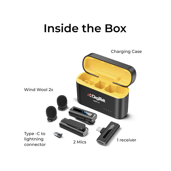 Product image of Digitek® DWM-114 2-in-1 Wireless Mic, 360° Sound, Noise Reduction, 40m Range, 6.6Hr Battery
