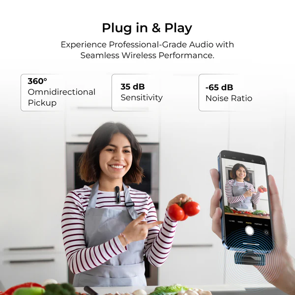 Product image of Digitek® DWM-114 2-in-1 Wireless Mic, 360° Sound, Noise Reduction, 40m Range, 6.6Hr Battery