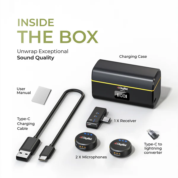 Product image of Digitek® DWM-115 2-in-1 Wireless Mic, 360° Sound, Noise Reduction, 40m Range, 6Hr Battery