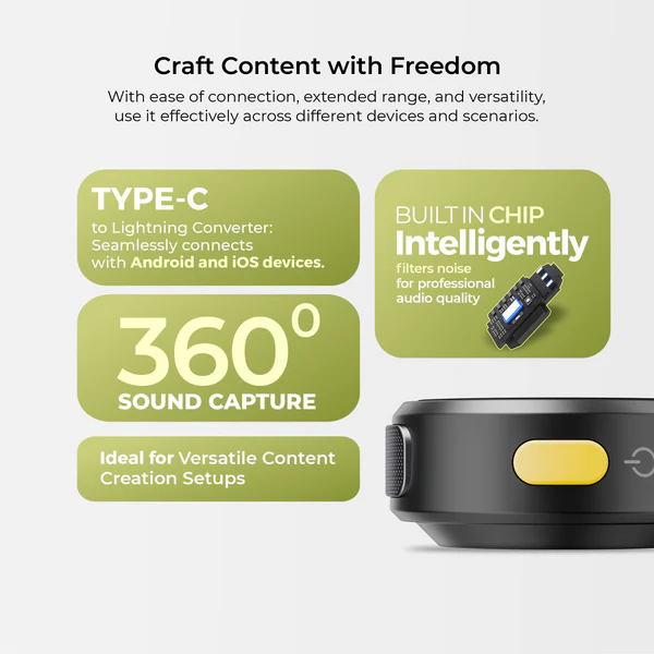 Product image of Digitek® DWM-115 2-in-1 Wireless Mic, 360° Sound, Noise Reduction, 40m Range, 6Hr Battery