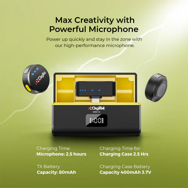 Product image of Digitek® DWM-115 2-in-1 Wireless Mic, 360° Sound, Noise Reduction, 40m Range, 6Hr Battery