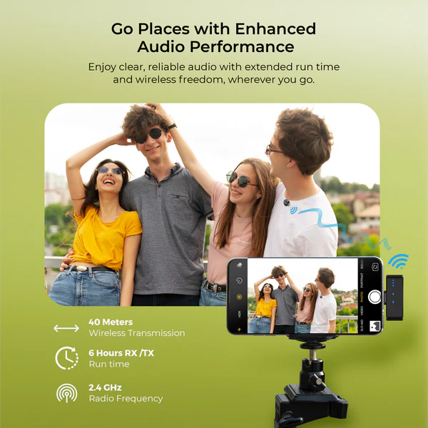 Product image of Digitek® DWM-115 2-in-1 Wireless Mic, 360° Sound, Noise Reduction, 40m Range, 6Hr Battery