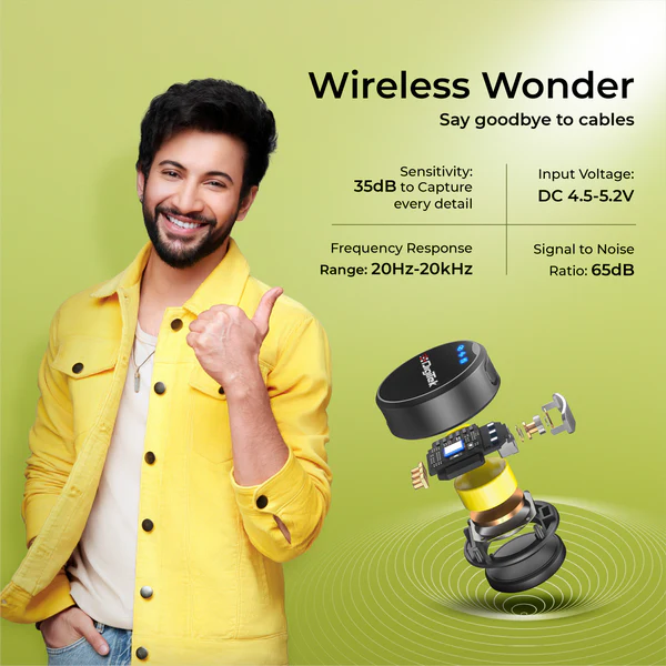 Product image of Digitek® DWM-115 2-in-1 Wireless Mic, 360° Sound, Noise Reduction, 40m Range, 6Hr Battery