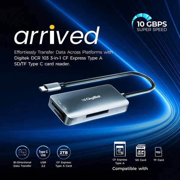 Product image of Digitek DCR-103 3-in-1 CF Express/SD/TF Type-C USB 3.2 Card Reader | Multi-OS Support