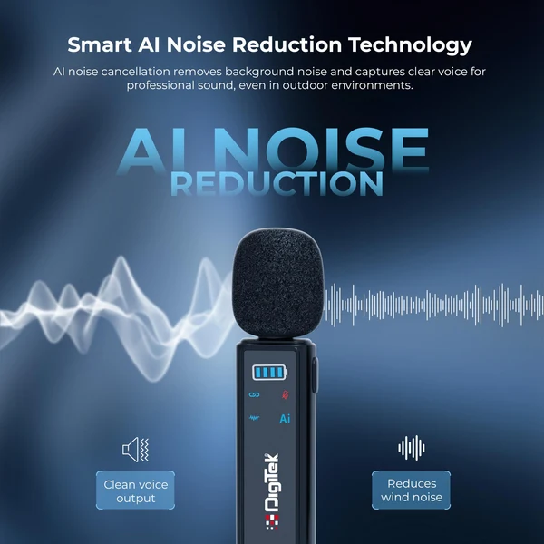 Product image of Digitek DWM 021 Wireless Microphone System with AI Noise Cancellation for Android & iPhone
