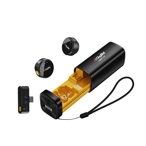 Product image of Digitek (DWM 124) 2-in-1 Wireless Microphone System for iPhone 15+ Above & Type-C Android, 80m Range, Noise Reduction & Echo Modes, For Creators & Vloggers