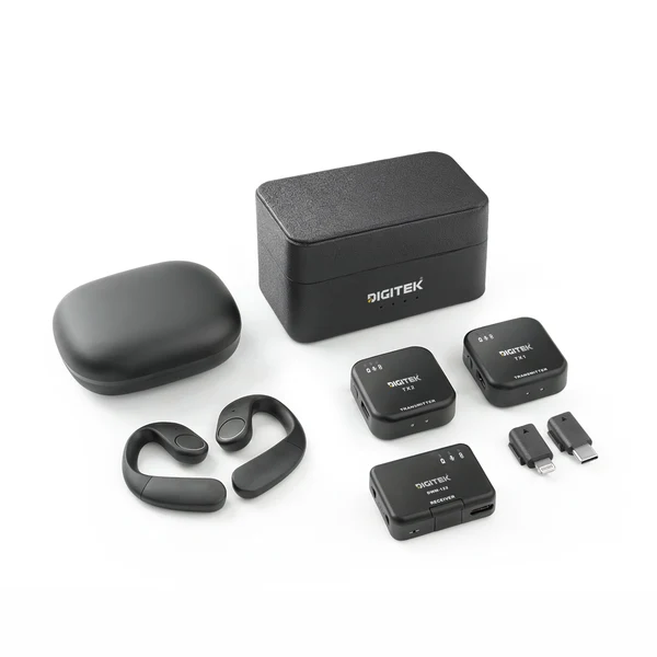 Digitek DWM 122 Wireless Microphone System with Wireless Audio Monitoring, TF Card Support, Type C & LTC Connector, 80M Range, 4.5Hr Run Time, Record with Android iOS Smartphone and DSLR for Vlogging, Interviews & Podcast